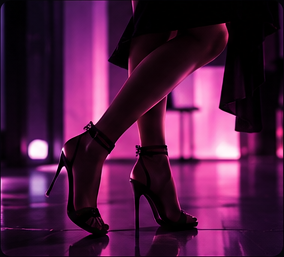 Variation 4: close crop of heels on a reflective floor